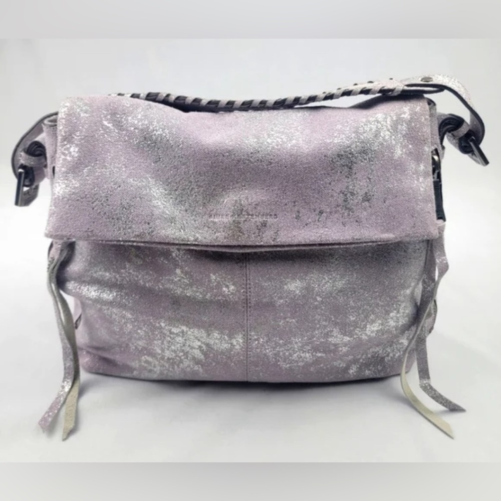 Aimee Kestenberg Metallic Purple Genuine Leather Braided Handle Shoulder Bag.